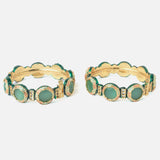 Gold Plated Green Colored Kundan, Polki Womens Pair of Bangles