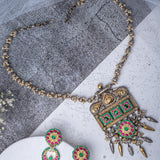Morpankh Silver Plated Multicolored Womens Kundan, Polki Long Necklace Set with Pair of Earrings (Freesize)