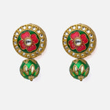 Saadgi Gold Plated Green Womens Pair of Drop Earrings