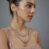 Zia Silver Plated Zircon Womens Long Necklace Set with Pair of Earrings (Freesize)