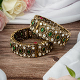 Florence Gold Plated Green Womens Kundan, Polki Pair of Bangles