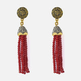 Gold Plated Red Womens Pair of Tassel Earrings