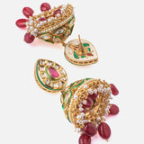 Saadgi Gold Plated Red Womens Pair of Jhumka Earrings