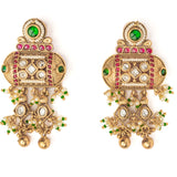Isvaraah 2.0 Gold Plated Green Womens Pair of Chandbali Earrings