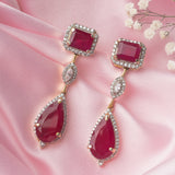 Gold Plated Red Womens Zircon Drop Pair of Earrings