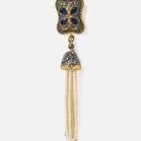 Gold Plated Blue Womens Pair of Tassel Earrings