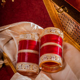 Gold Plated Red Womens Pair of Chuda Set