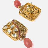 Gold Plated Pink Womens Pair of Drop Earrings