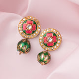 Saadgi Gold Plated Green Womens Pair of Drop Earrings