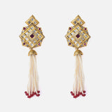 Gold Plated Red Womens Beaded Tassel Pair of Earrings