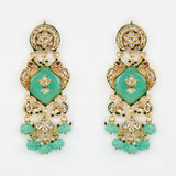 Saadgi Gold Plated Green Kundan, Polki Womens Pair of Danglers Earrings (Freesize)