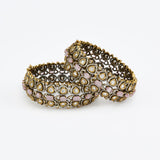 Florence Gold Plated Pink Womens Kundan, Polki Pair of Bangles