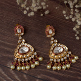Saadgi Gold Plated Red Womens Pair of Chandbali Earrings
