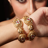 Isvaraah Gold Plated Womens Kundan, Polki Pair of Bangles