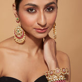 Aatman Gold Plated Pink Womens Kundan, Polki Pair of Earrings