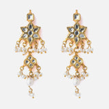 Gold Plated Womens Kundan & Polki Drop Pair of Earrings