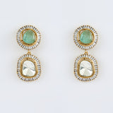 Burgundy Gold Plated Green Womens Kundan, Polki Pair of Dangler Earrings (Freesize)