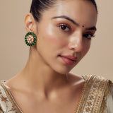 Florence Gold Plated Green Womens Kundan, Polki Pair of Stud Earrings (Freesize)
