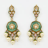 Saadgi Gold Plated Green Kundan, Polki Womens Pair of Drop Earrings (Freesize)