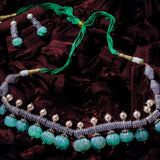 Florence Green Womens Kundan, Polki Short Necklace Set with Pair of Earrings (Freesize)