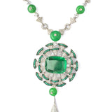 Zia Silver Plated Green Womens Zircon Long Necklace Set with Pair of Earrings (Freesize)