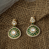 Gold Plated Green Womens Synthetic Stone Pair of Earrings