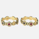 Gold Plated Multi Colored Kundan, Polki Womens Pair of Bangles