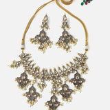 Rodium PlatedGold Womens Short Necklace Set with Pair of Earrings