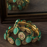 Gold Plated Green Colored Kundan, Polki Womens Pair of Bangles