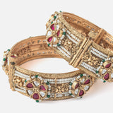Gold Plated Red Colored Temple Womens Pair of Bangles