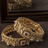 Gold Plated Pink Colored Temple Womens Pair of Bangles