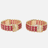 Gold Plated Red Colored Synthetic Stone Womens Pair of Bangles