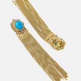 Gold Plated Blue Womens Pair of Tassel Earrings