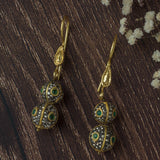 Gold Plated Green Womens Synthetic Stone Drop Pair of Earrings