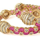 Gold Plated Pink Womens Synthetic Stone Pair of Bangles