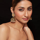 Inaayat Gold Plated Black Womens Kundan, Polki Pair of Earrings