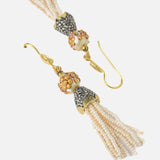 Gold Plated White Womens Pair of Tassel Earrings