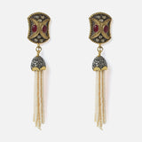Gold Plated Red Womens Pair of Tassel Earrings