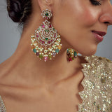 Florence Gold Plated Multicolored Kundan, Polki Womens Pair of Danglers Earrings (Freesize)