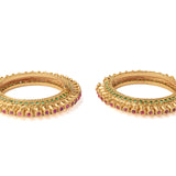Gold Plated Pink Womens Kundan, Polki Pair of bangles
