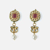 Gold Plated Red Womens Pair of Drop Earrings