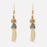 Gold Plated White Womens Pair of Tassel Earrings