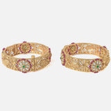 Gold Plated Pink Colored Temple Womens Pair of Bangles