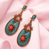 Florence Gold Plated Blue Womens Pair of Dangle Earrings