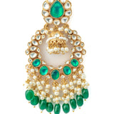Gold Plated Green Womens Kundan, Polki Pair of Earrings