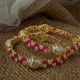 Gold Plated Pink Womens Synthetic Stone Pair of Bangles