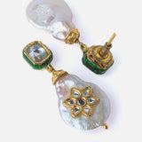 Gold Plated White Womens Kundan & Polki Drop Pair of Earrings