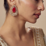Antara Gold Plated Red Womens Kundan, Polki Pair of Stud Earrings (Freesize)