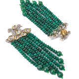Gold Plated Green Womens Long Necklace Set with Pair of Earrings