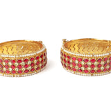 Gold Plated Red Womens Kundan, Polki Pair of Bangle